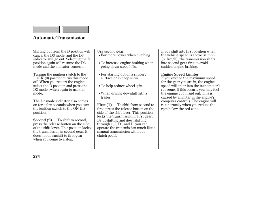 Automatic transmission | HONDA 2007 CR-V - Owner's Manual User Manual | Page 238 / 352