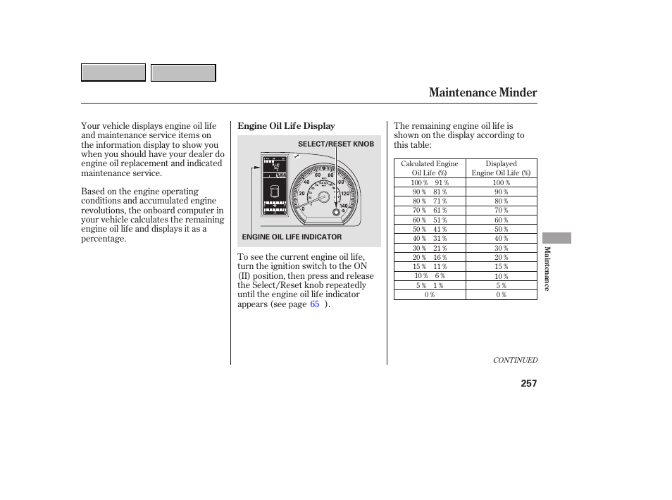 Maintenance minder | HONDA 2007 CR-V - Owner's Manual User Manual | Page 261 / 352
