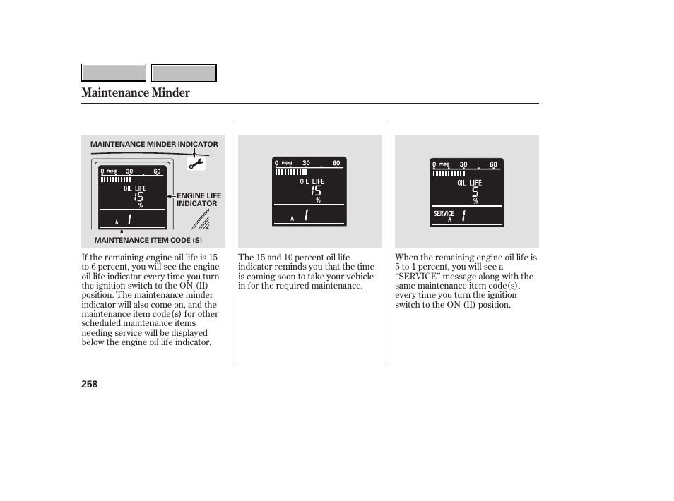 Maintenance minder | HONDA 2007 CR-V - Owner's Manual User Manual | Page 262 / 352