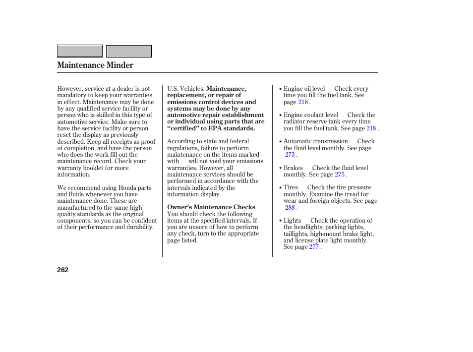 9b0707o00262a, Maintenance minder | HONDA 2007 CR-V - Owner's Manual User Manual | Page 266 / 352