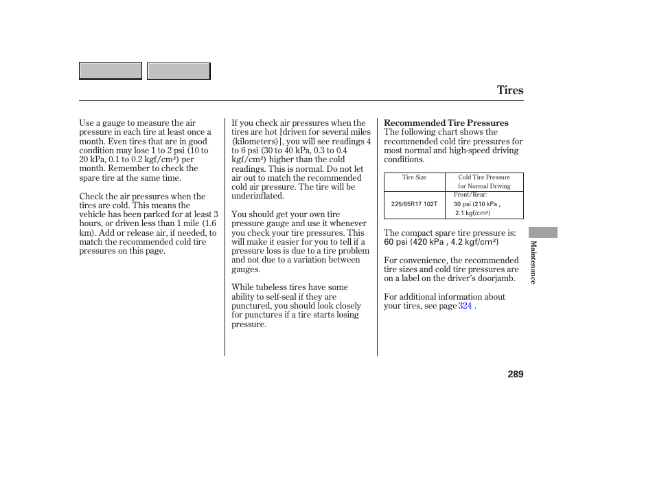 Tires | HONDA 2007 CR-V - Owner's Manual User Manual | Page 293 / 352