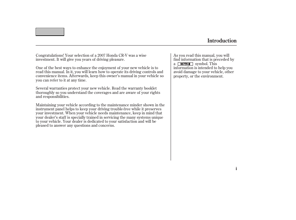 9b0707ointrod, Introduction | HONDA 2007 CR-V - Owner's Manual User Manual | Page 3 / 352