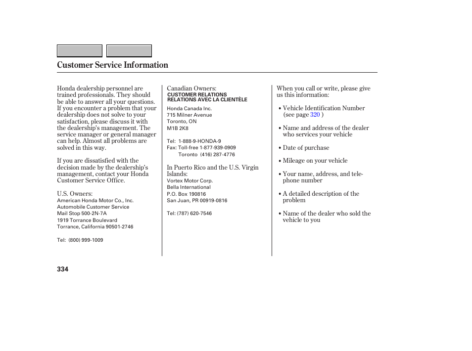 9b0707o00334a, Customer service information | HONDA 2007 CR-V - Owner's Manual User Manual | Page 338 / 352