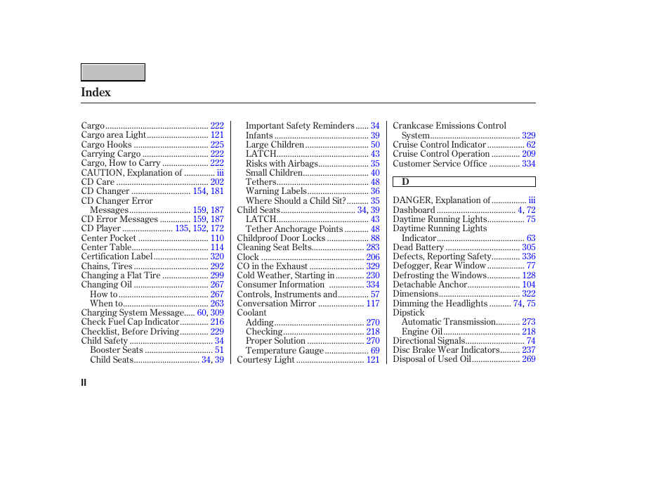 Index | HONDA 2007 CR-V - Owner's Manual User Manual | Page 344 / 352