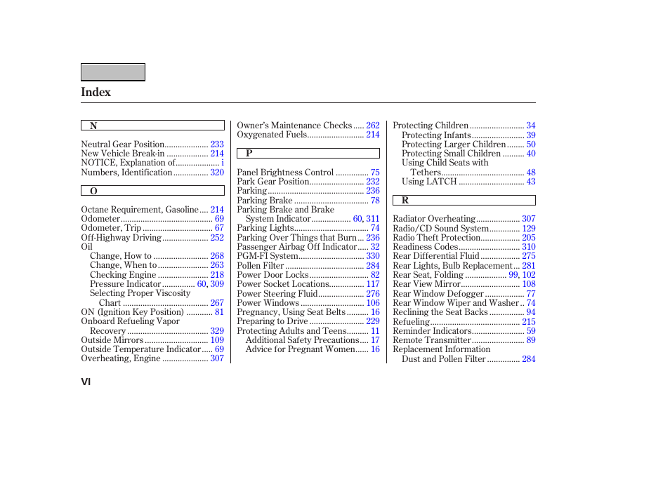 9b070700indxb, Index | HONDA 2007 CR-V - Owner's Manual User Manual | Page 348 / 352