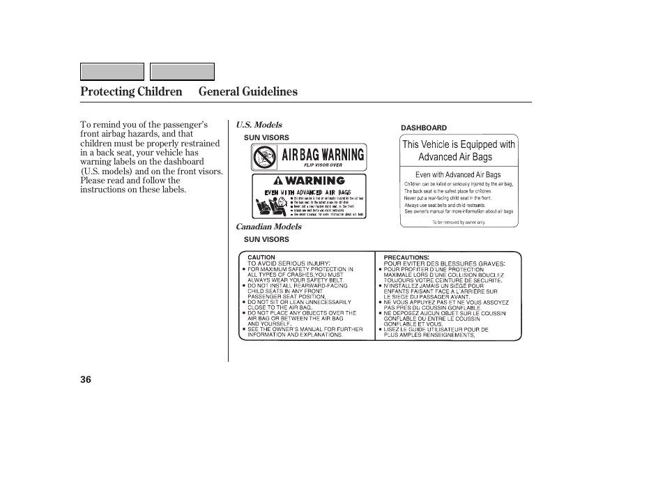9b0707o00036a, Protecting children general guidelines | HONDA 2007 CR-V - Owner's Manual User Manual | Page 40 / 352