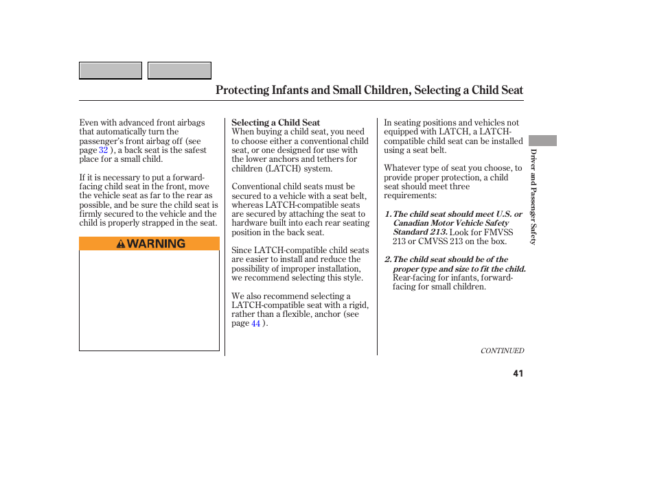 HONDA 2007 CR-V - Owner's Manual User Manual | Page 45 / 352