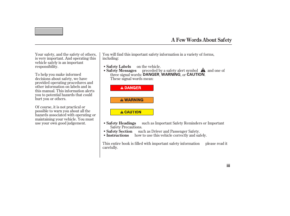 9b0707osafety, A few words about safety | HONDA 2007 CR-V - Owner's Manual User Manual | Page 5 / 352
