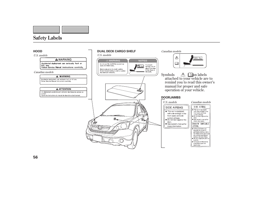 9b0707o00056a, Safety labels | HONDA 2007 CR-V - Owner's Manual User Manual | Page 60 / 352