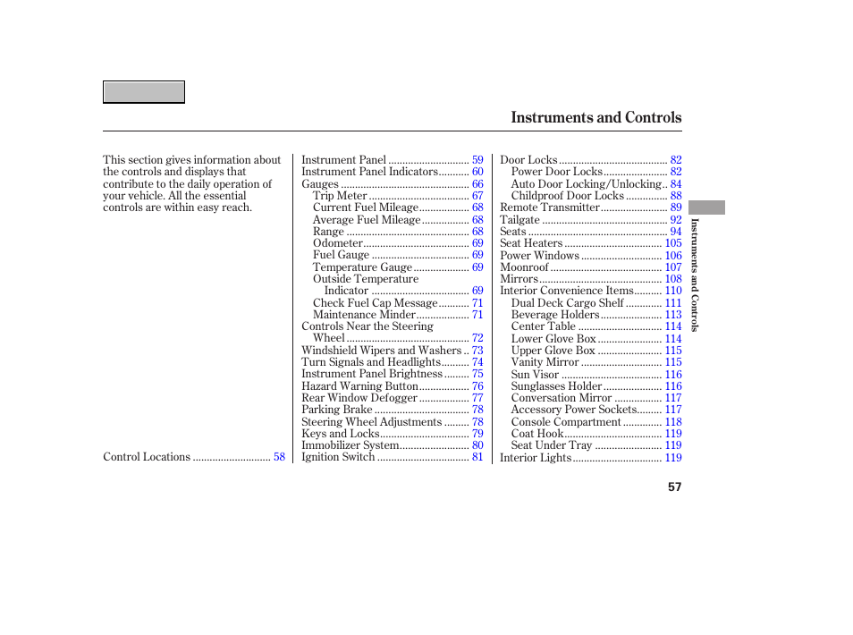 9b070702indxa, Instruments and controls | HONDA 2007 CR-V - Owner's Manual User Manual | Page 61 / 352