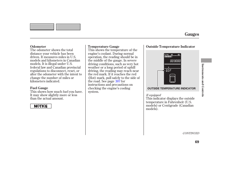 9b0707o00069a, Gauges | HONDA 2007 CR-V - Owner's Manual User Manual | Page 73 / 352