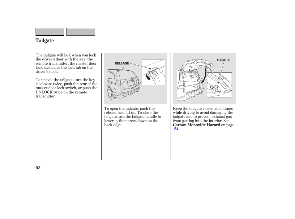 Tailgate | HONDA 2007 CR-V - Owner's Manual User Manual | Page 96 / 352
