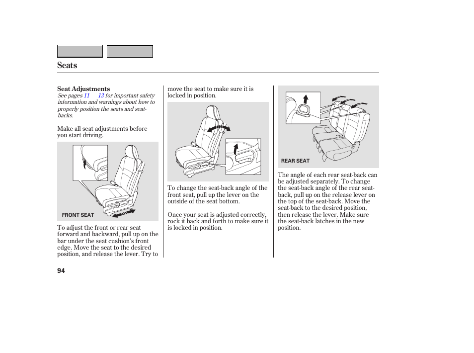 Seats | HONDA 2007 CR-V - Owner's Manual User Manual | Page 98 / 352