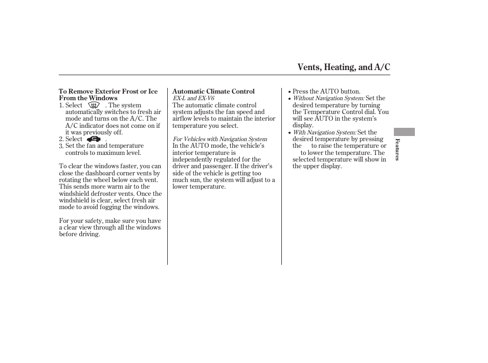 Vents, heating, and a/c | HONDA 2006 Accord Sedan - Owner's Manual User Manual | Page 110 / 292