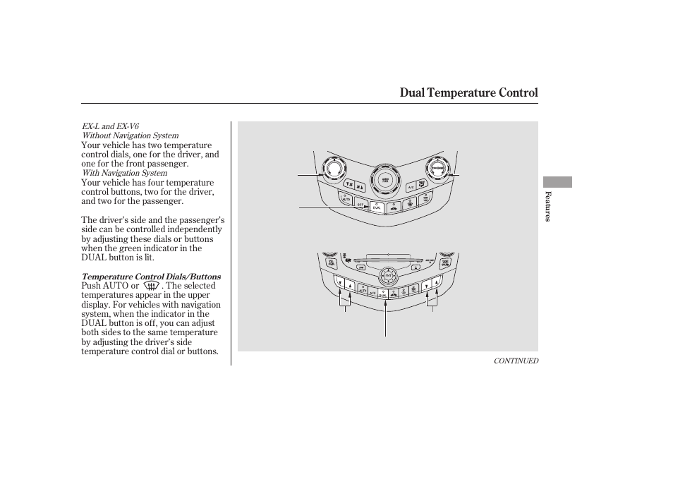 Dual temperature control | HONDA 2006 Accord Sedan - Owner's Manual User Manual | Page 112 / 292