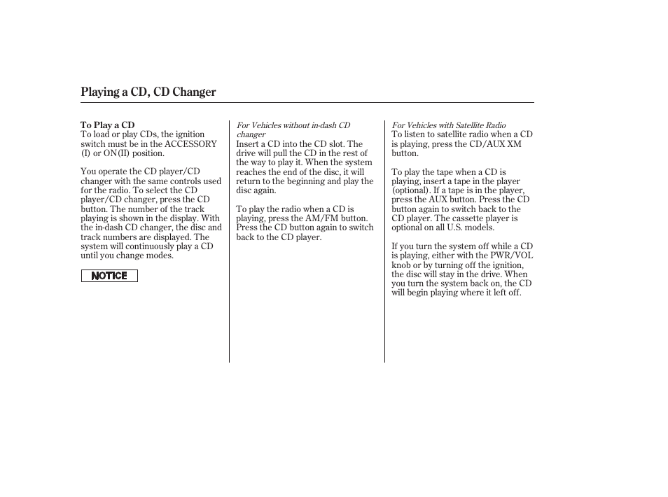 Playing a cd, cd changer | HONDA 2006 Accord Sedan - Owner's Manual User Manual | Page 125 / 292