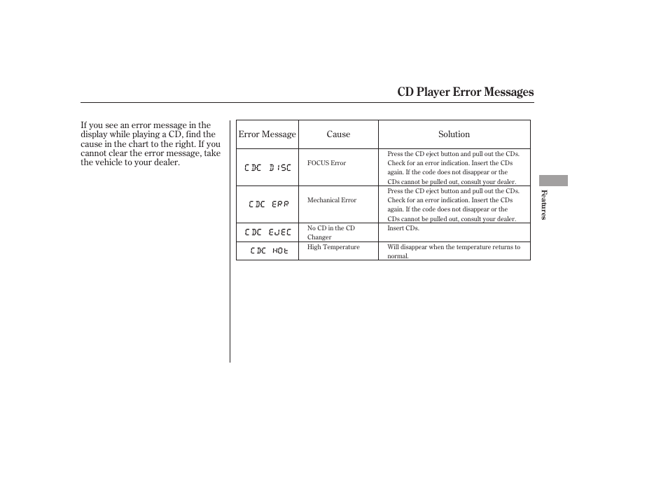 Cd player error messages | HONDA 2006 Accord Sedan - Owner's Manual User Manual | Page 130 / 292