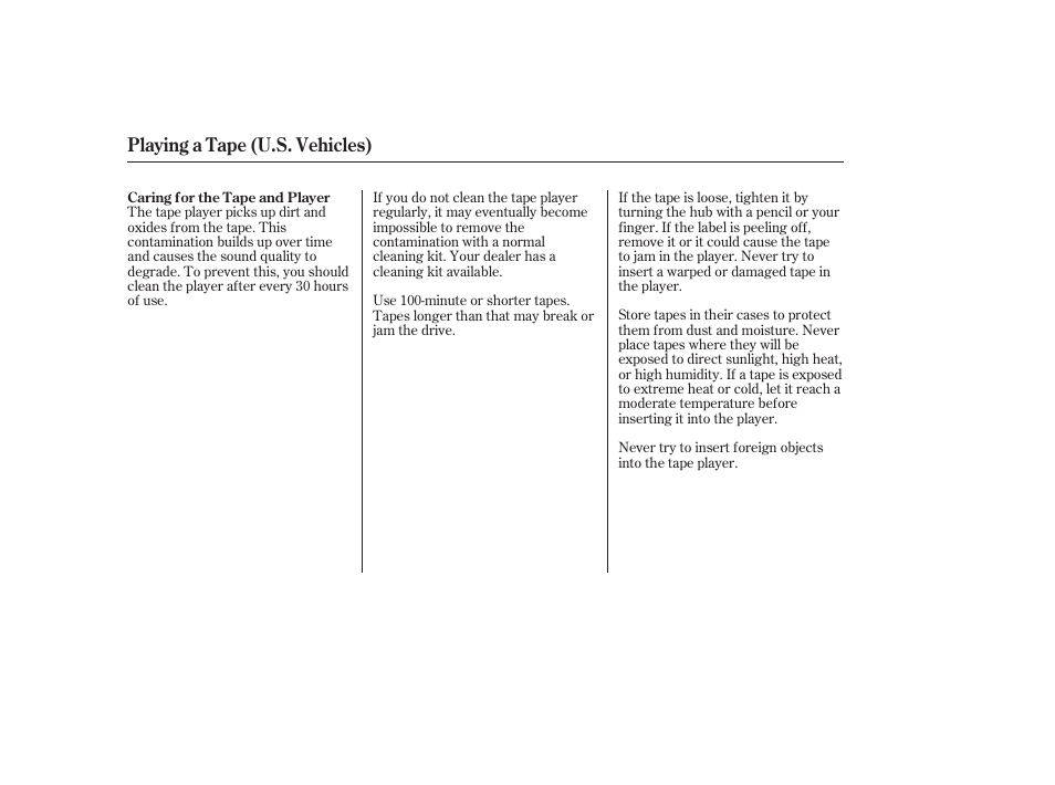 Playing a tape (u.s. vehicles) | HONDA 2006 Accord Sedan - Owner's Manual User Manual | Page 135 / 292