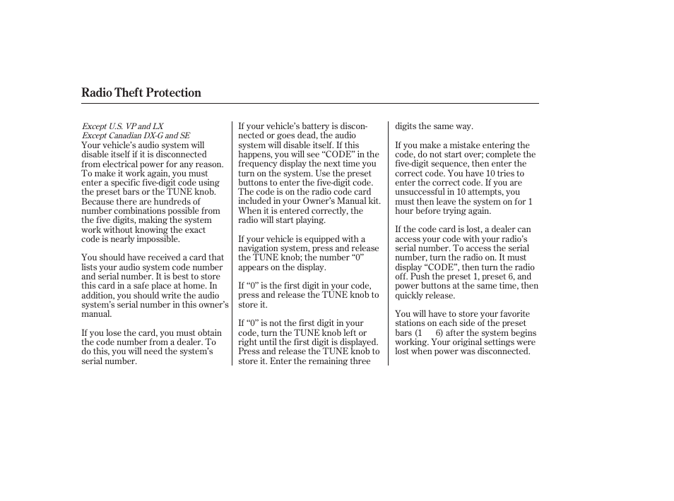 Radio theft protection | HONDA 2006 Accord Sedan - Owner's Manual User Manual | Page 143 / 292