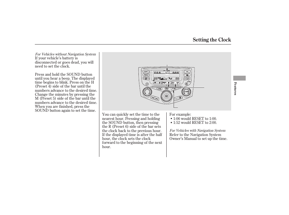 Setting the clock | HONDA 2006 Accord Sedan - Owner's Manual User Manual | Page 144 / 292