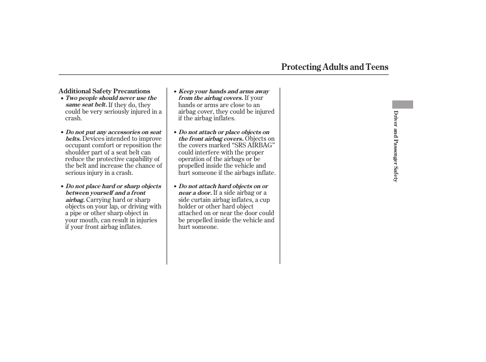 Protecting adults and teens | HONDA 2006 Accord Sedan - Owner's Manual User Manual | Page 20 / 292