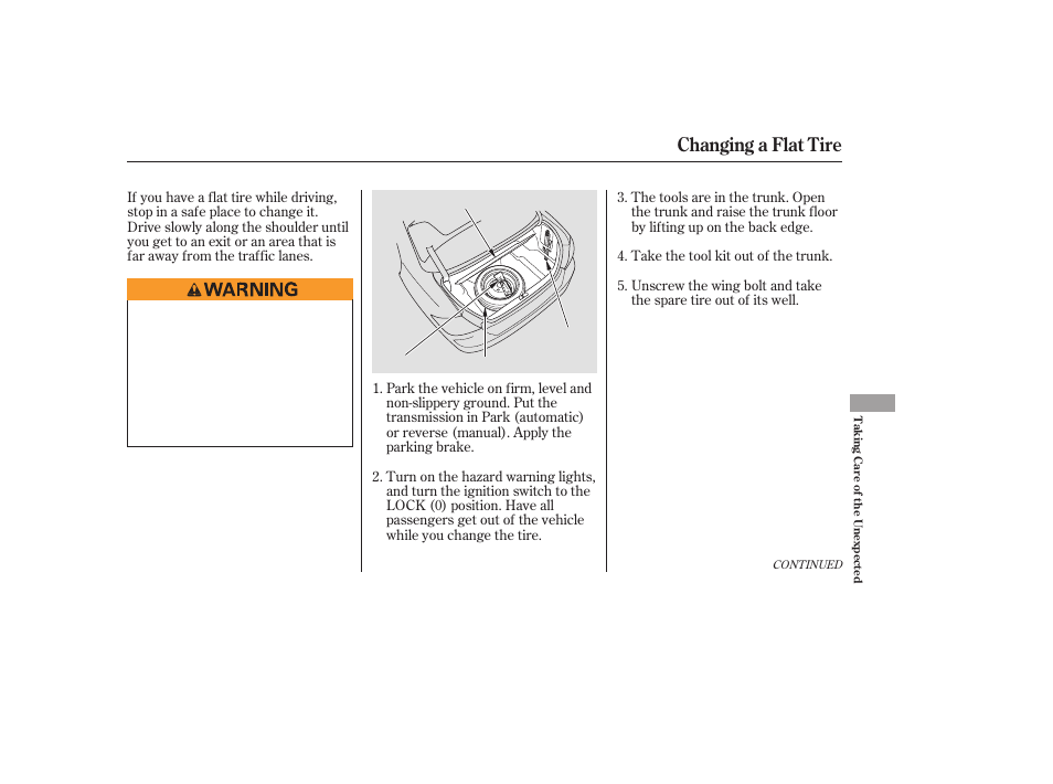 Changing a flat tire | HONDA 2006 Accord Sedan - Owner's Manual User Manual | Page 240 / 292