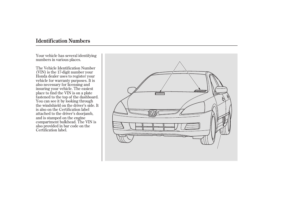 Identification numbers | HONDA 2006 Accord Sedan - Owner's Manual User Manual | Page 265 / 292