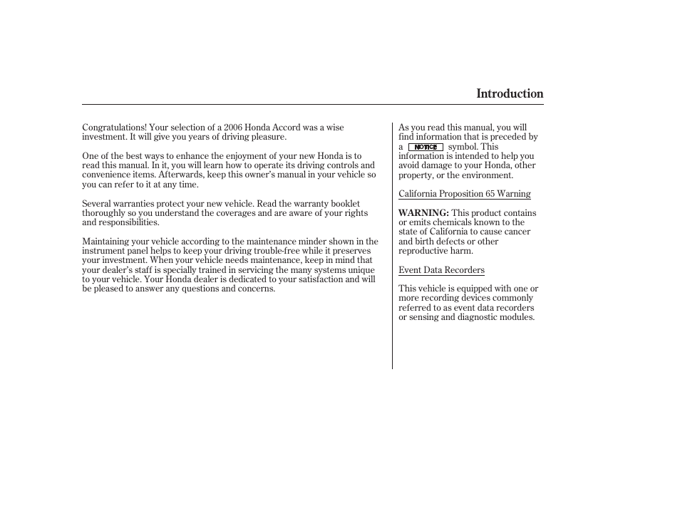 Introduction | HONDA 2006 Accord Sedan - Owner's Manual User Manual | Page 3 / 292