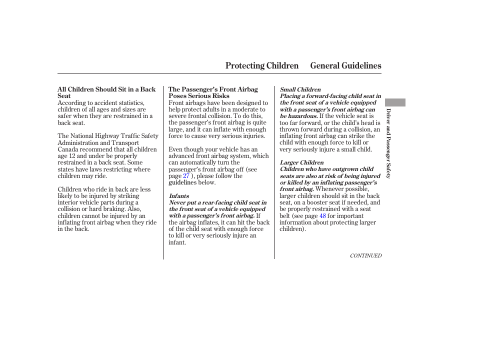 Protecting children general guidelines | HONDA 2006 Accord Sedan - Owner's Manual User Manual | Page 36 / 292