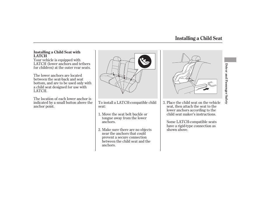 Installing a child seat | HONDA 2006 Accord Sedan - Owner's Manual User Manual | Page 44 / 292