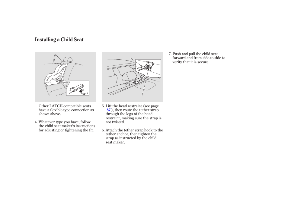 Installing a child seat | HONDA 2006 Accord Sedan - Owner's Manual User Manual | Page 45 / 292