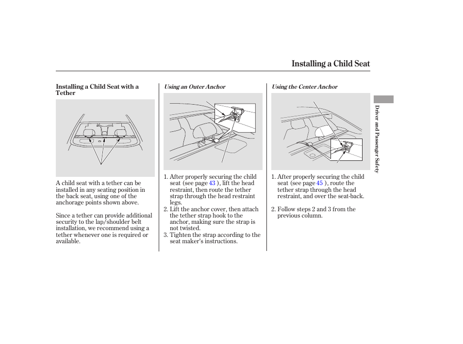 Installing a child seat | HONDA 2006 Accord Sedan - Owner's Manual User Manual | Page 48 / 292