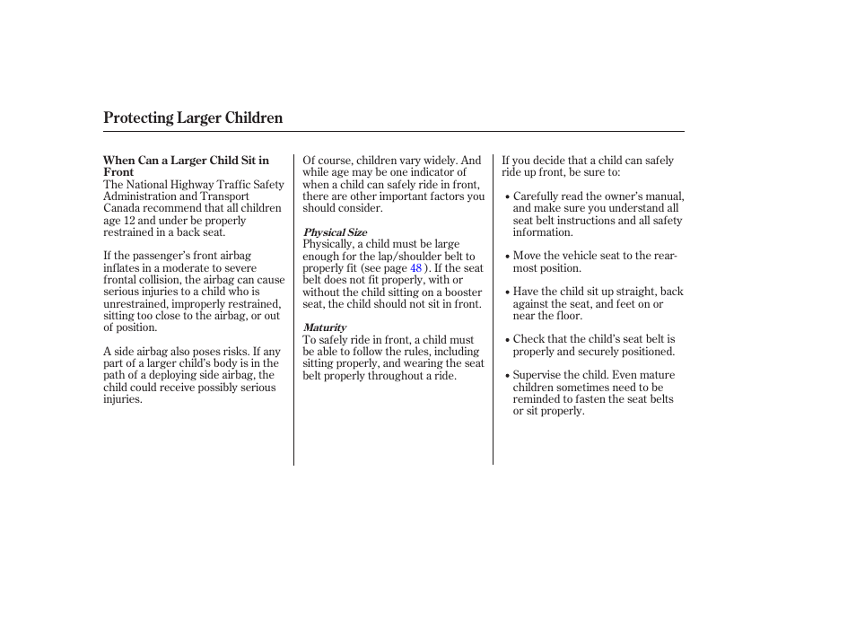 Protecting larger children | HONDA 2006 Accord Sedan - Owner's Manual User Manual | Page 51 / 292