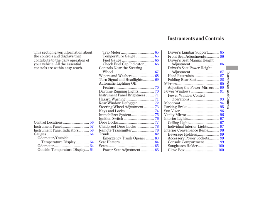 Instruments and controls | HONDA 2006 Accord Sedan - Owner's Manual User Manual | Page 56 / 292
