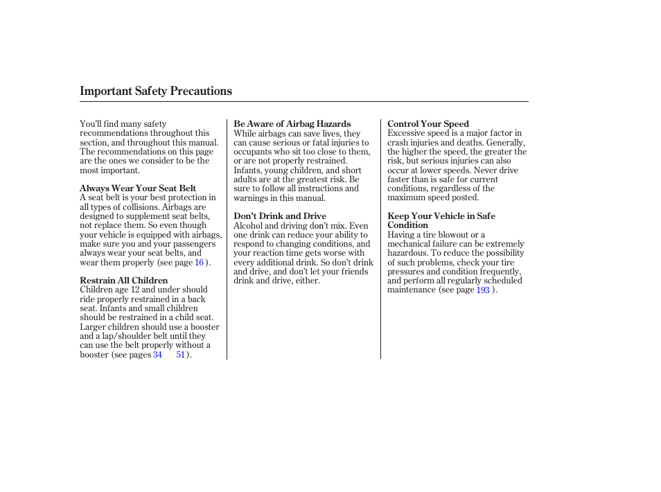 Important safety precautions | HONDA 2006 Accord Sedan - Owner's Manual User Manual | Page 9 / 292