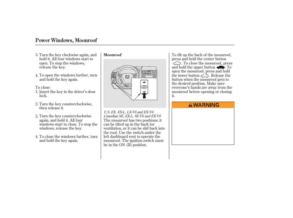 Power windows, moonroof | HONDA 2006 Accord Sedan - Owner's Manual User Manual | Page 95 / 292