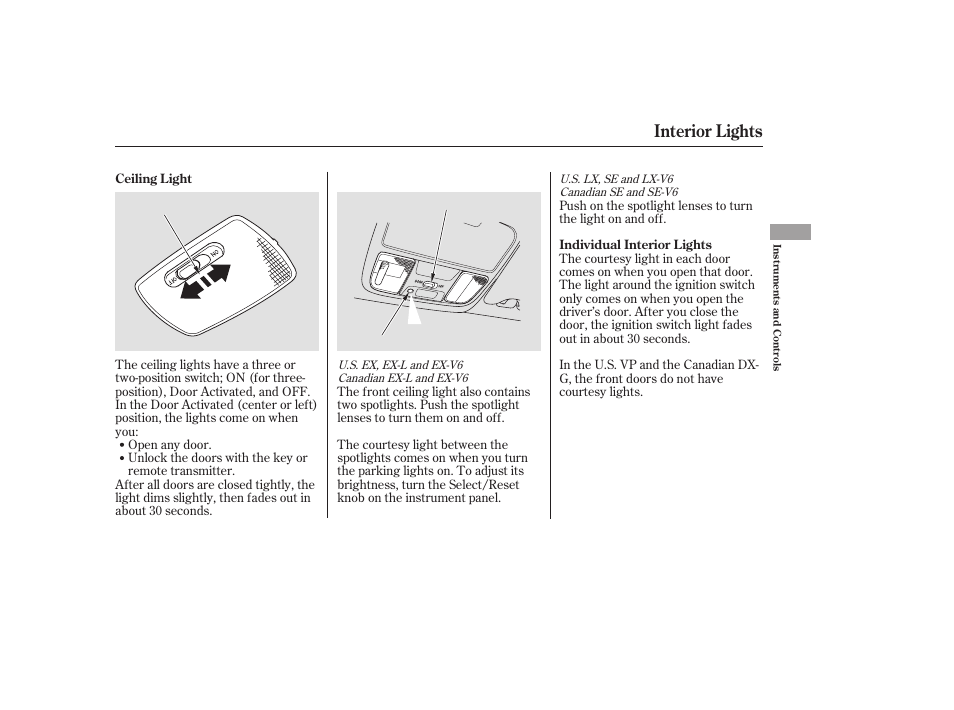 Interior lights | HONDA 2006 Accord Sedan - Owner's Manual User Manual | Page 98 / 292