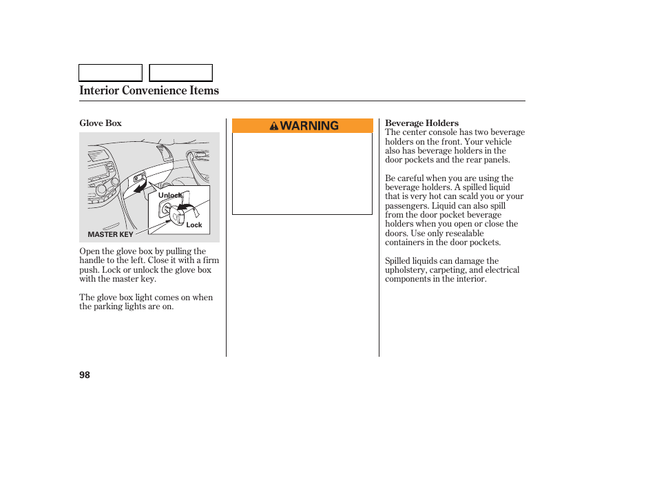 Interior convenience items | HONDA 2006 Accord Coupe - Owner's Manual User Manual | Page 100 / 319