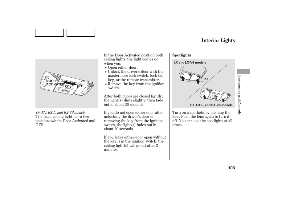 Interior lights | HONDA 2006 Accord Coupe - Owner's Manual User Manual | Page 105 / 319