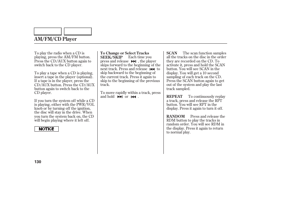 Am/fm/cd player | HONDA 2006 Accord Coupe - Owner's Manual User Manual | Page 132 / 319