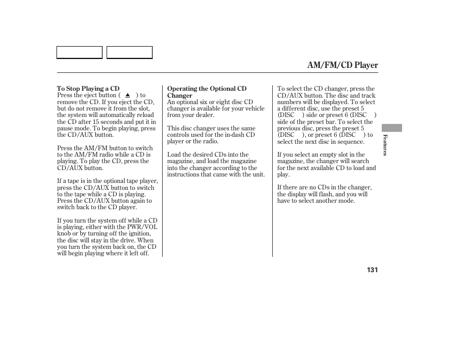 Am/fm/cd player | HONDA 2006 Accord Coupe - Owner's Manual User Manual | Page 133 / 319