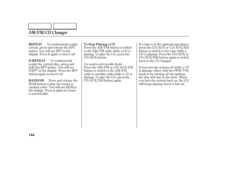 Am/fm/cd changer | HONDA 2006 Accord Coupe - Owner's Manual User Manual | Page 146 / 319