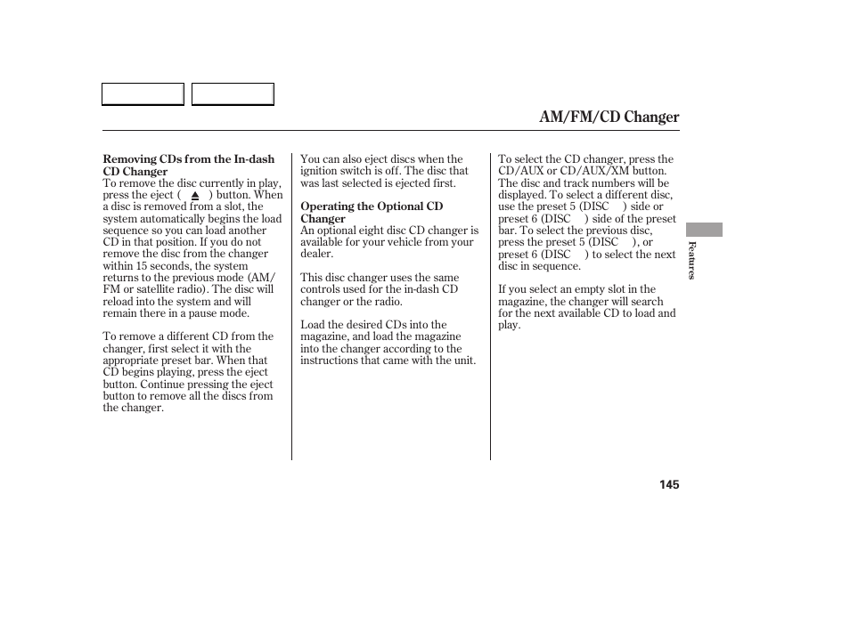 Am/fm/cd changer | HONDA 2006 Accord Coupe - Owner's Manual User Manual | Page 147 / 319