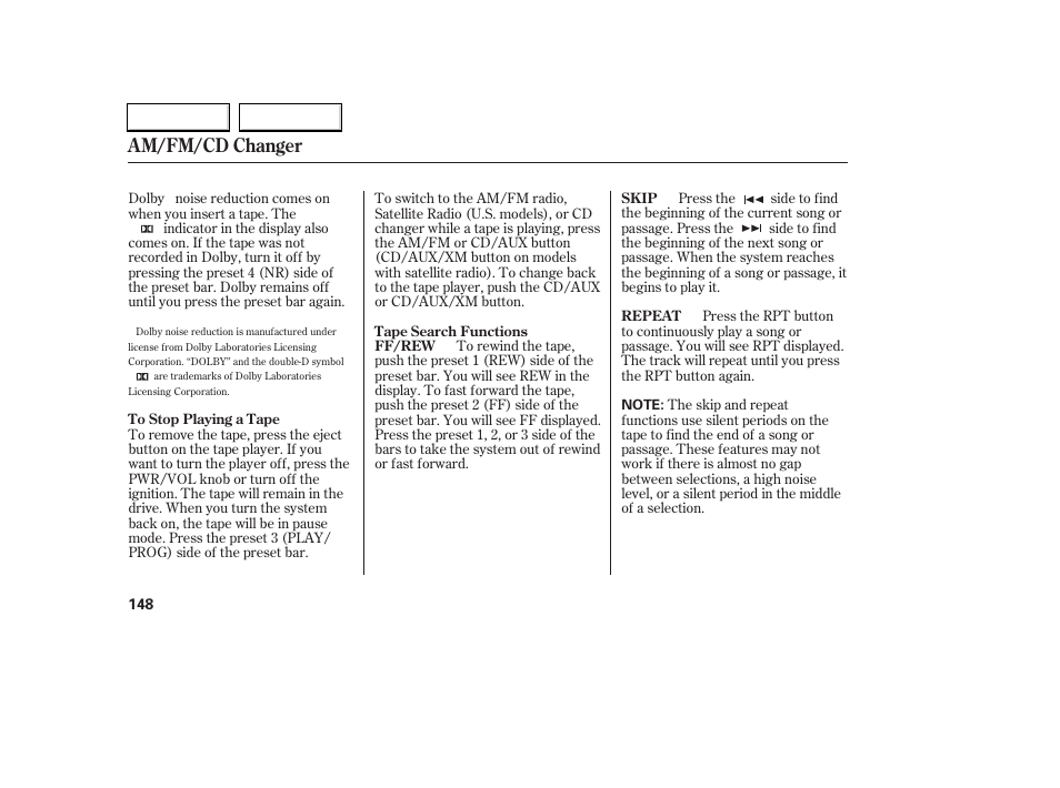 Am/fm/cd changer | HONDA 2006 Accord Coupe - Owner's Manual User Manual | Page 150 / 319