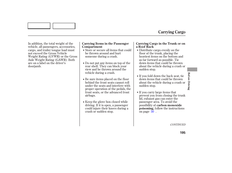 Carrying cargo | HONDA 2006 Accord Coupe - Owner's Manual User Manual | Page 197 / 319