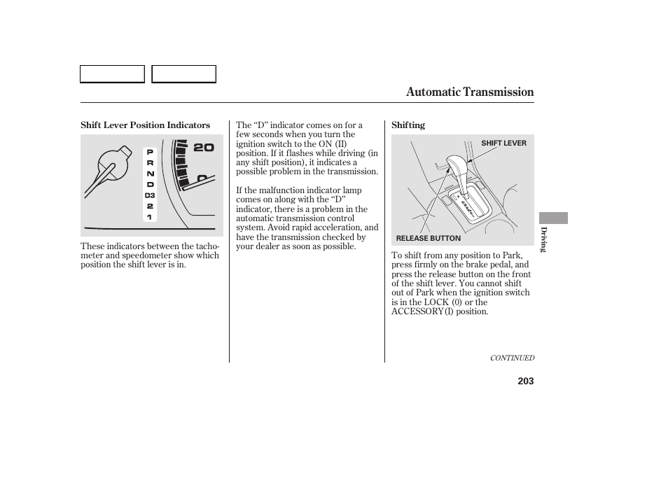 Automatic transmission | HONDA 2006 Accord Coupe - Owner's Manual User Manual | Page 205 / 319