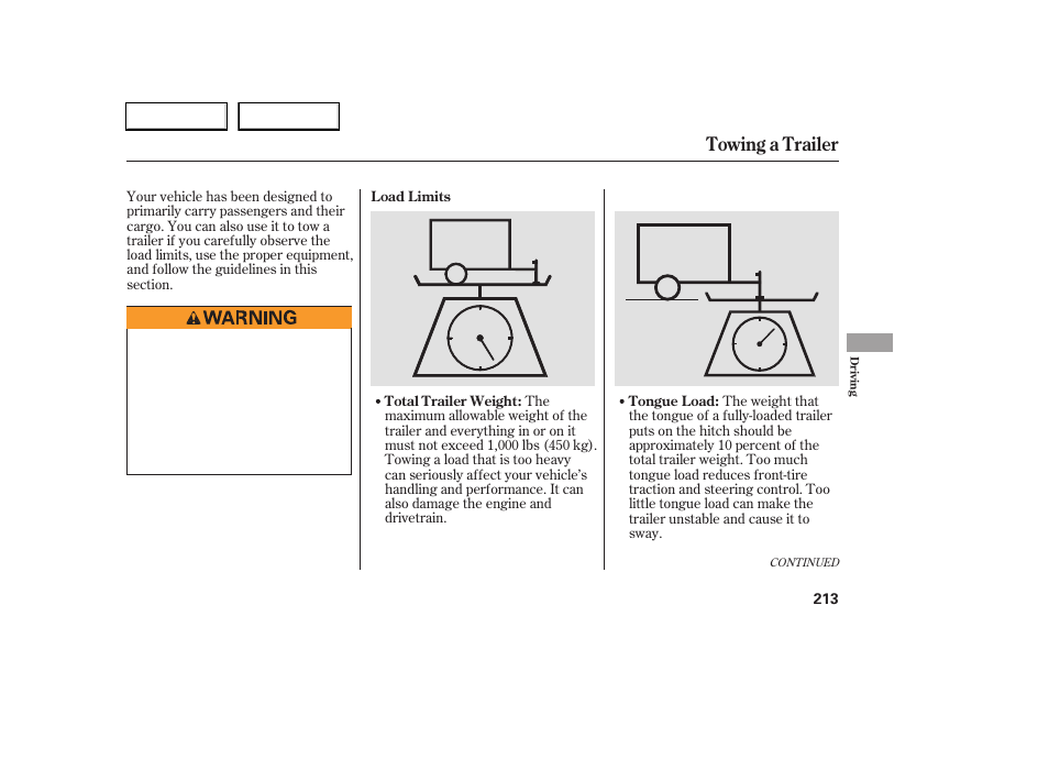 Towing a trailer | HONDA 2006 Accord Coupe - Owner's Manual User Manual | Page 215 / 319