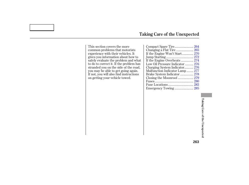 Taking care of the unexpected | HONDA 2006 Accord Coupe - Owner's Manual User Manual | Page 265 / 319