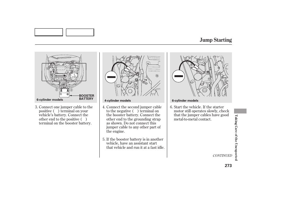 Jump starting | HONDA 2006 Accord Coupe - Owner's Manual User Manual | Page 275 / 319