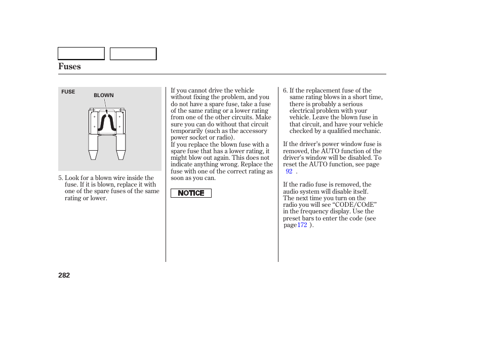 Fuses | HONDA 2006 Accord Coupe - Owner's Manual User Manual | Page 284 / 319